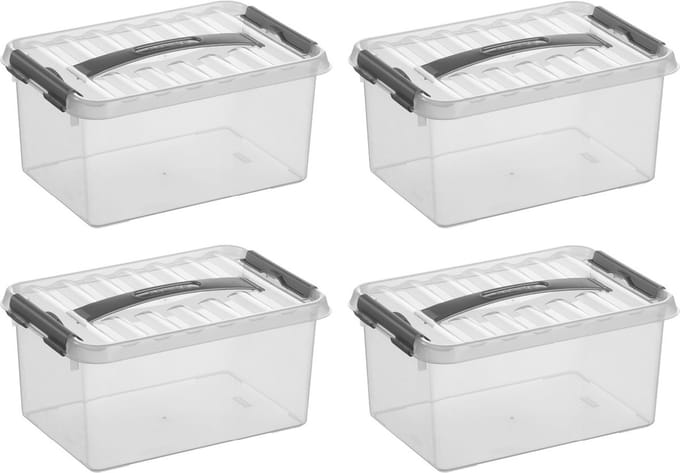 Sunware Q-Line opbergbox 6L - Set van 4 - Transparant/grijs