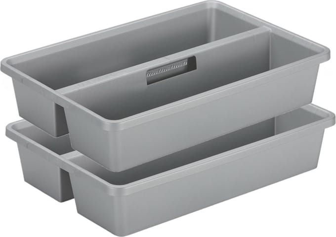 Sunware organiser - 2 stuks - kunststof - 50 x 33 cm - grijs - 2 vakken