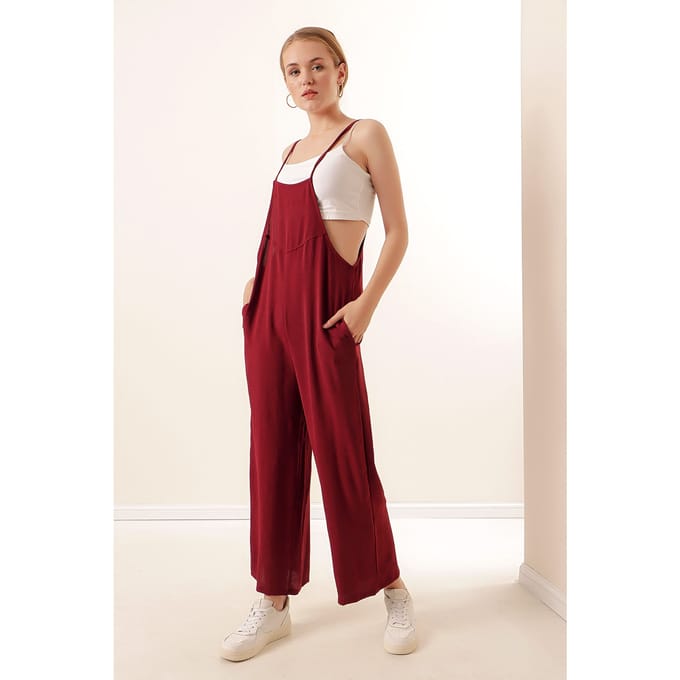 Ontspannen Fit Brede Pantalon Jumpsuit met Vierkante Kraag