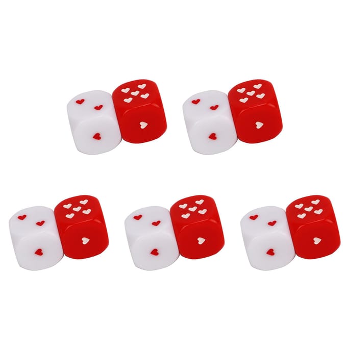 5 Paar Rood Wit Hart Dobbelstenen Plastic Veilig Meerdere Speelmethoden Draagbaar Modieus Spel Dobbelstenen white