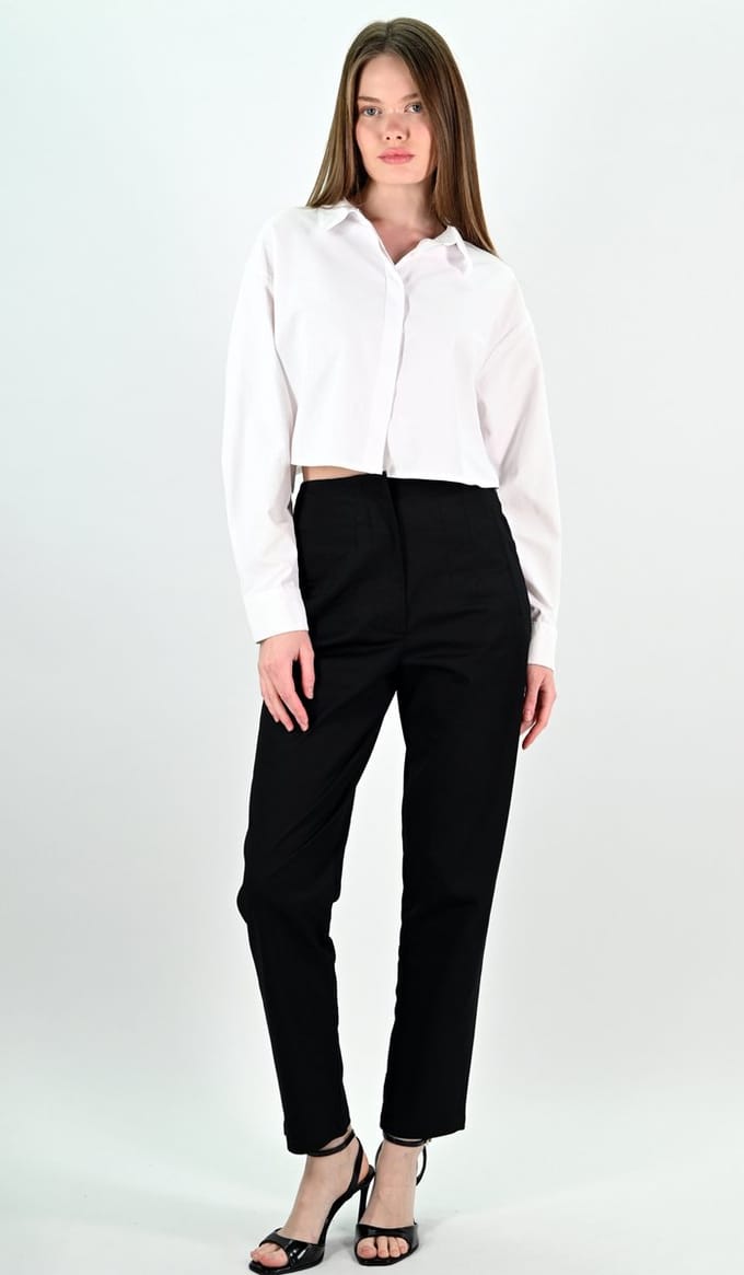 YesMooi - Rechte Broek met Hoge Taille - Zwart - S (36)