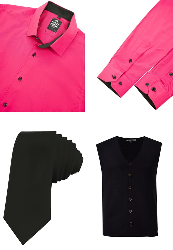 Driedelig pak met overhemd, vest en stropdas