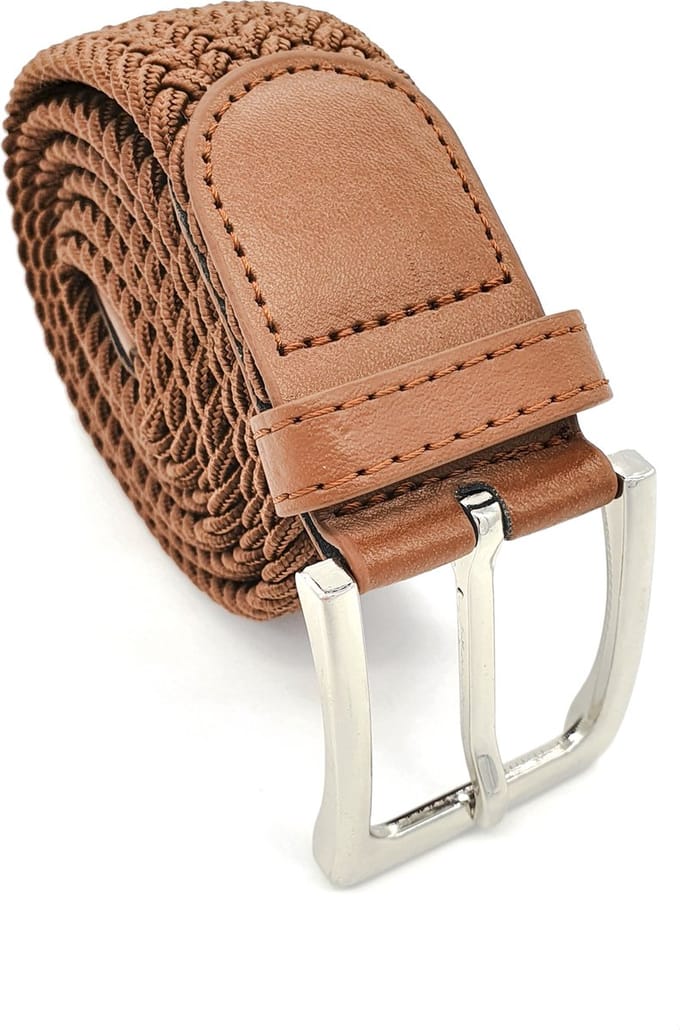 Elastische Riem - Stretch - Gevlochten Cognac 105 CM