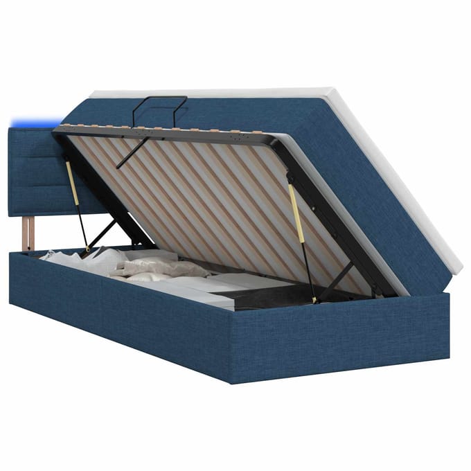 vidaXL - LED - opbergbed - met - matras - Blauw - 100 - x - 200 - cm - Stof