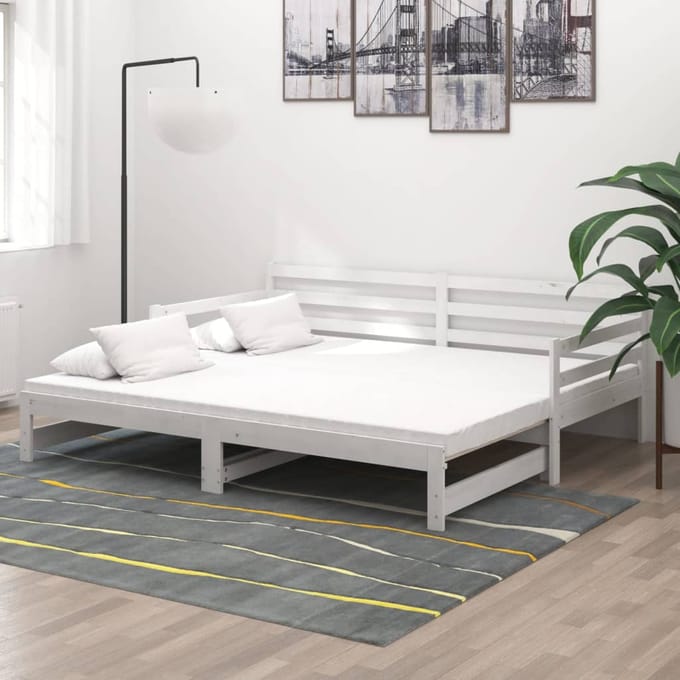 vidaXL - Slaapbank - uitschuifbaar - massief - grenenhout - wit - 2x(90x200) - cm