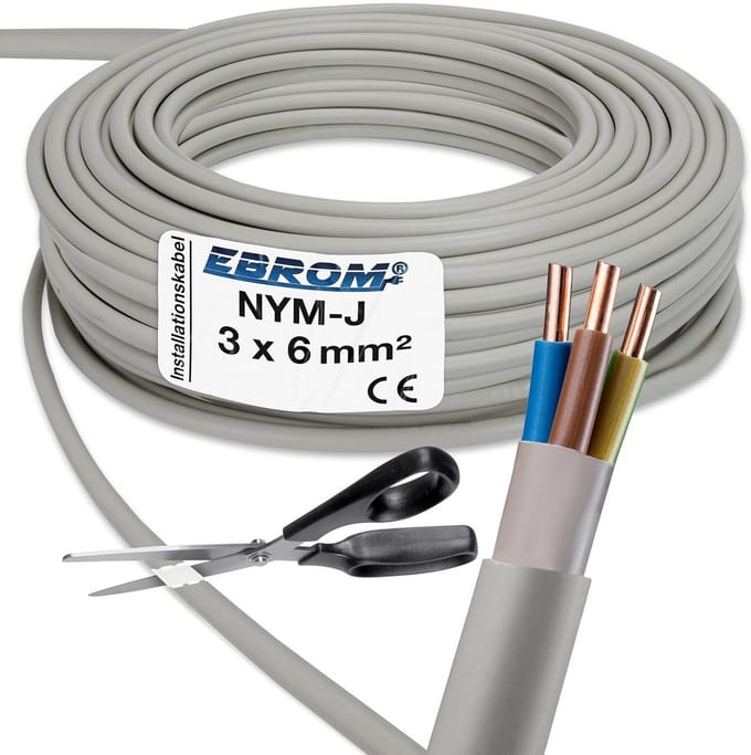 Installatiekabel - Mantel kabel - Vaste installatie - Vlamvertragend - 3x6 mm² - Grijs