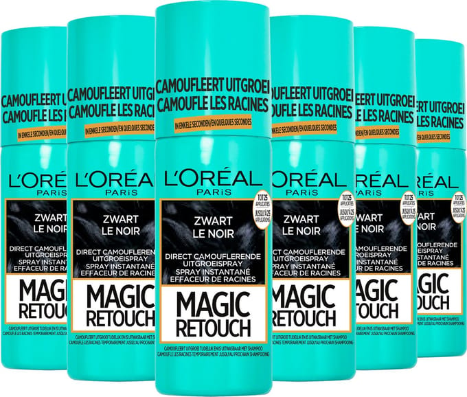 L'Oréal Paris Magic Retouch Zwart Camouflerende Uitgroeispray Voordeelverpakking - 6 x 75ml
