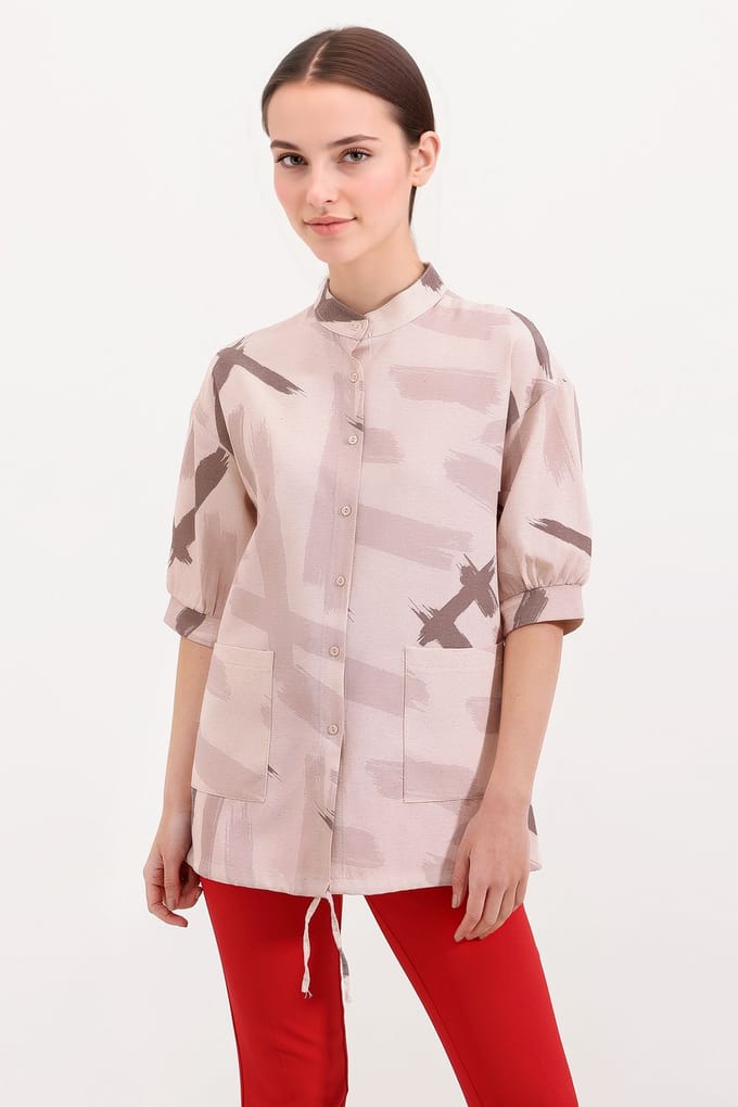 Abstracte Print Losse Fit Hemd met Pocket