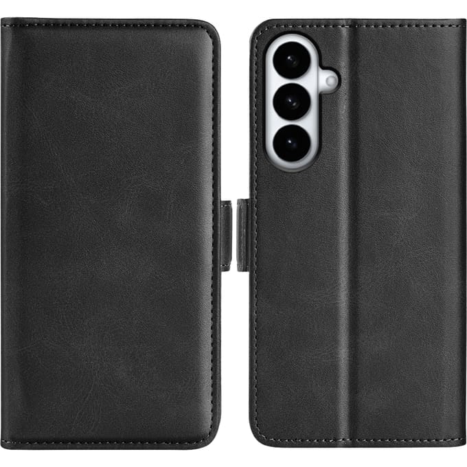 CaseBody Samsung S26 Plus Real Leather Wallet Hoesje Zwart