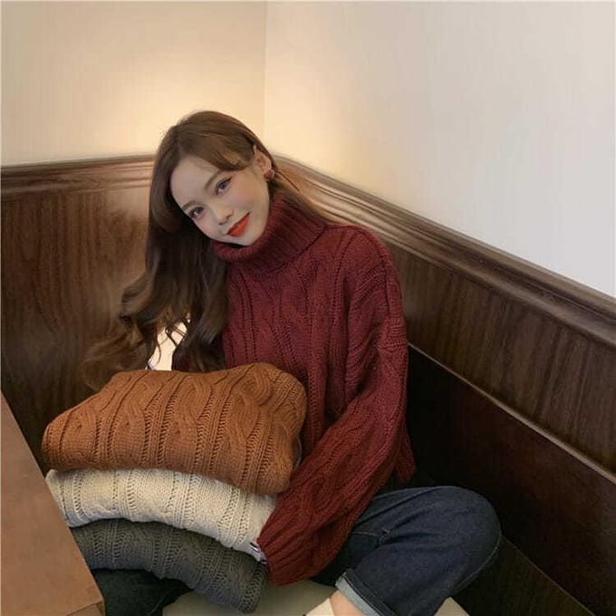 Vestes d'automne et d'hiver Veste décontractée ample de couleur unie Pull mode tricoté pour filles L abricot