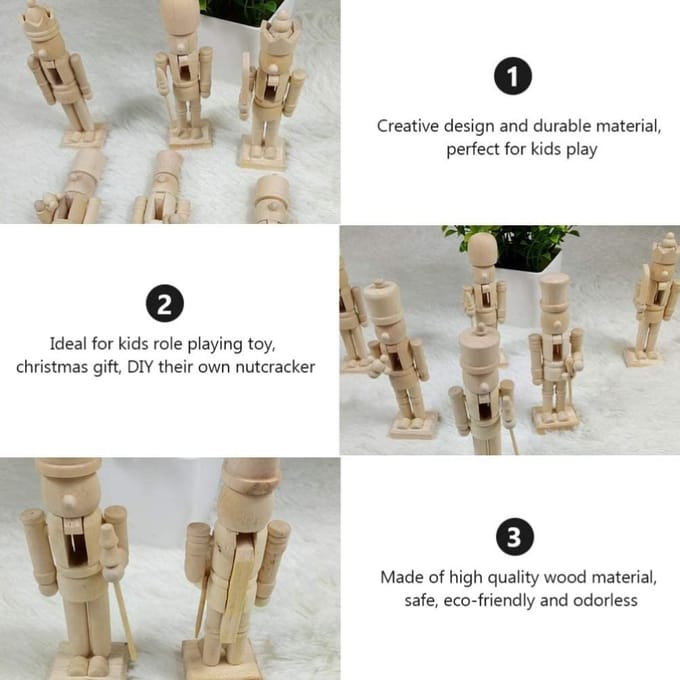 6 stuks 12cm Kerst Notenkraker Ornament Set Houten Notenkraker Karakter Soldaat Speelgoed Houten Pop beige