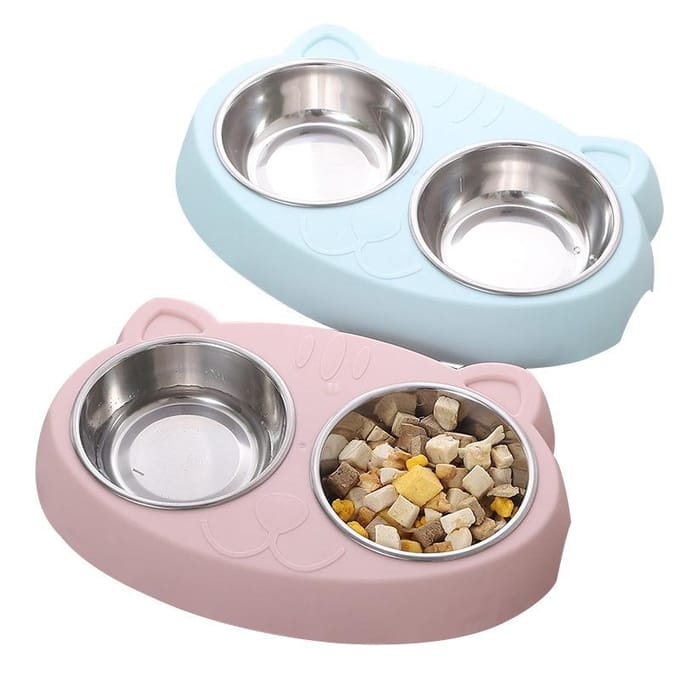 Macaron Huisdier Dubbele Kom Plastic Kitten Hondenvoer Drinkbak Feeder Kat Voeden Dierbenodigdheden Accessoires roze