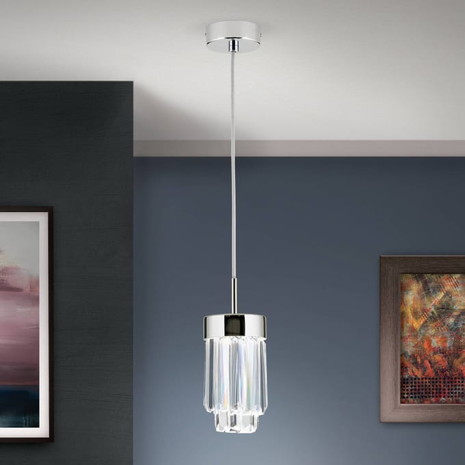 ORION LED hanglamp Prism, kristalglas, Ø10cm, chroom