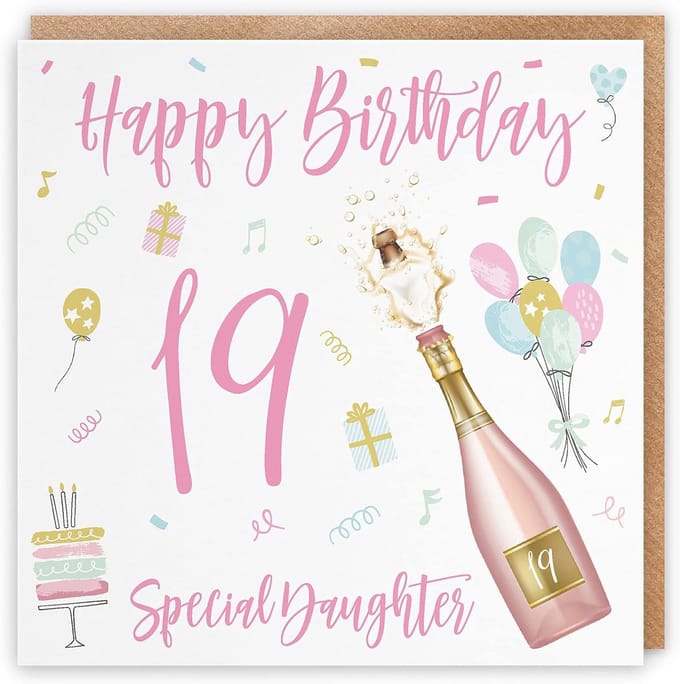 19e Verjaardagskaart voor Dochter - Champagne Collectie - Groot Vierkant Formaat