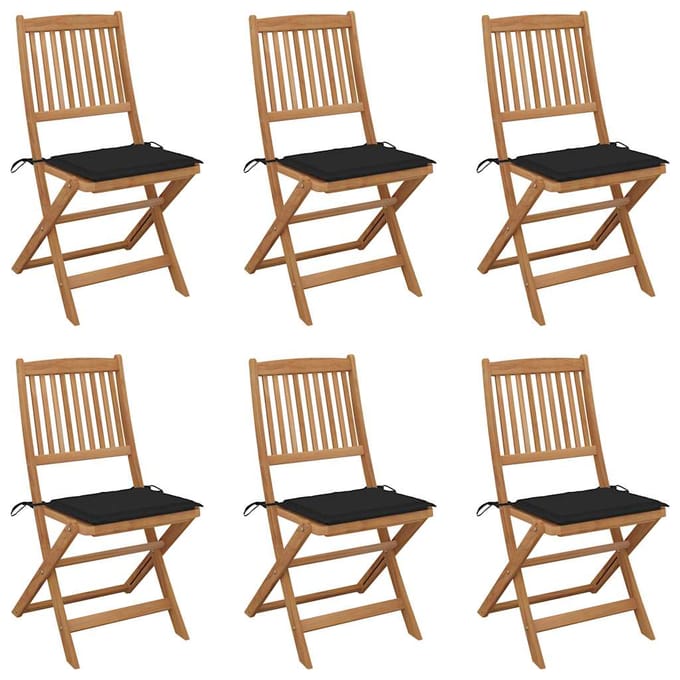 vidaXL - Inklapbare - stoelen - 6 - st - met - kussens - massief - acaciahout