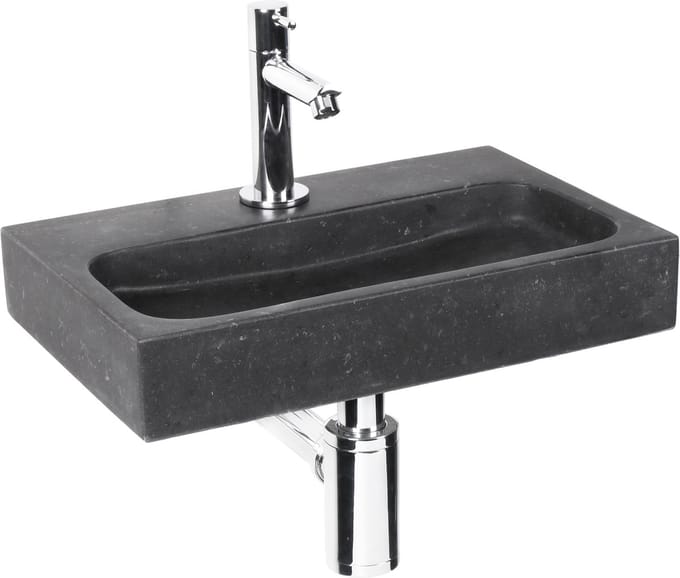 Differnz Fonteinset Flat Small Natuursteen Kraan Recht Chroom 38x24x7cm