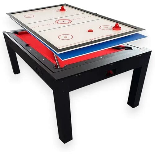 ELITESHOPPING 7 FT Red Air Hockey Multi-Game Biljarttafel + Tennistafel + Tafelblad – Rocket
