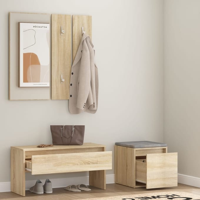 vidaXL - Garderobe - set - bewerkt - hout - sonoma - eikenkleurig