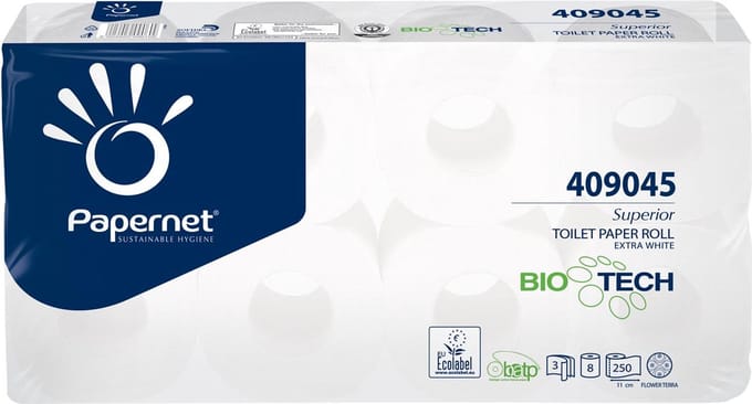 Papernet toiletpapier Superior, 3-laags, 250 vellen, pak van 8 rollen 9 stuks