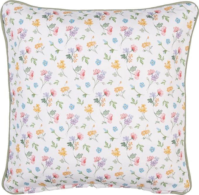 Clayre & Eef Kussenhoes 40x40 cm Wit Groen Katoen Bloemen