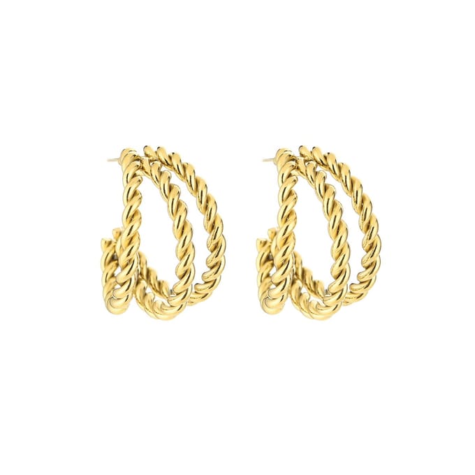 Michelle Bijou - Oorbellen - Drie gedraaide ringen - Gold - Stainless steel