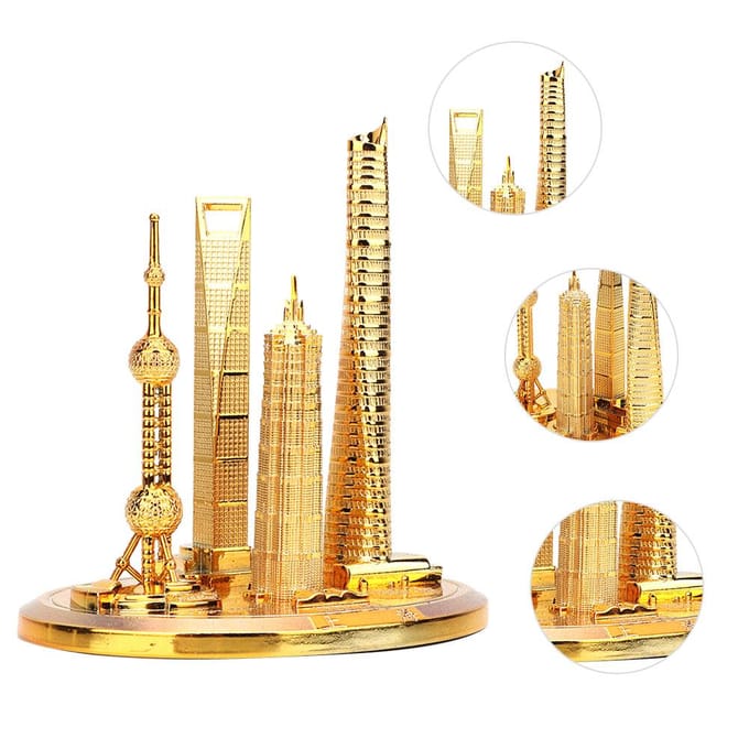 Shanghai Gebouw Collectie Model Oriental Pearl Tower Global Financial Center Souvenir(#3) brons