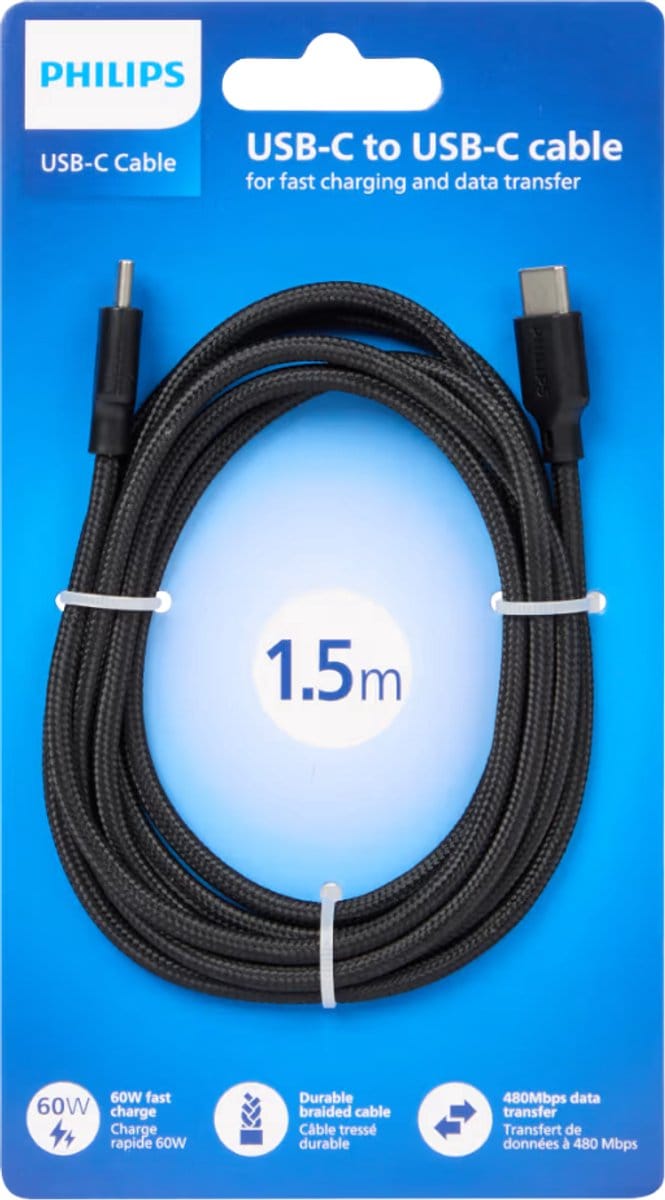 Philips - laad- en datakabel - USB-C naar USB-C - 1.5m