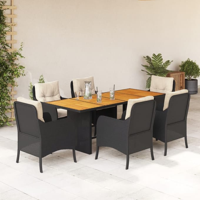 vidaXL - 7-delige - Tuinset - met - kussens - poly - rattan - zwart