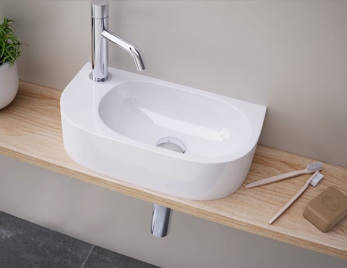 Keramisch fontein Petit 40x22cm wit, kraangat links