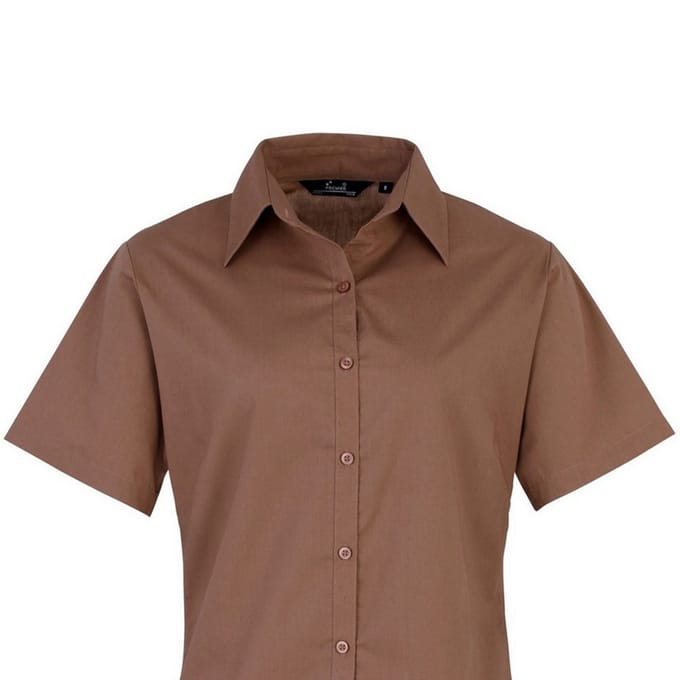 Premier Popeline blouse met korte mouwen / Gewoon werkoverhemd (Bruin)