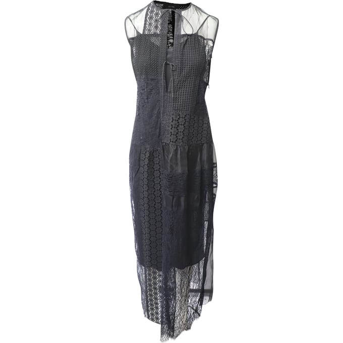Joseph Patchwork Kanten Lange Jurk in Zwart Nylon