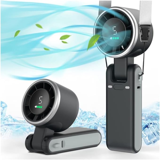 Handventilator - Mini Ventilator - Draagbare Ventilator - Oplaadbare Ventilator - USB-C Ventilator - Turbo Ventilator - 5 Snelheden - Met Digitaal Display - Tot 12 Uur Gebruik - Zwart/Wit/Groen