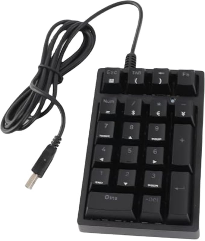 Numeric Keyboard, Wired 21 Keys Blue Switch Mechanical Keyboard Color LED USB Portable K21 Ergonomic Numpad for Laptop PC Computer