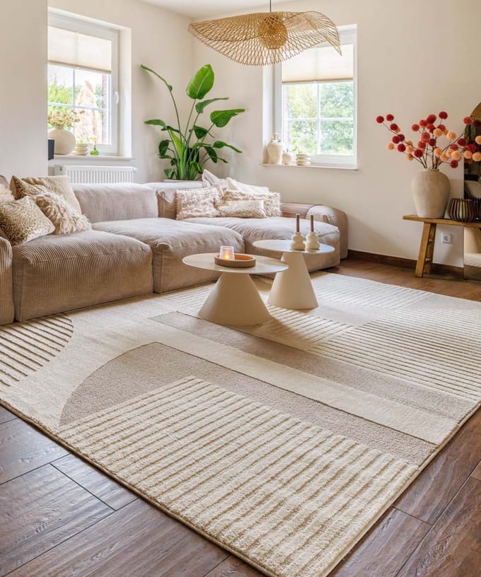 Japandi vloerkleed - Ridge Sora crème/beige 80x150