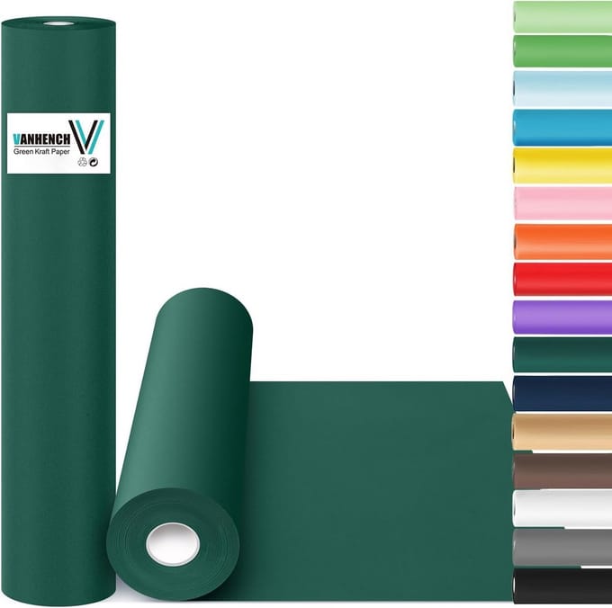 Groot Groen Inpakpapier Rol - 38 cm x 30,5 meter Effen Makkelijk Scheurvrij Kraftpapier
