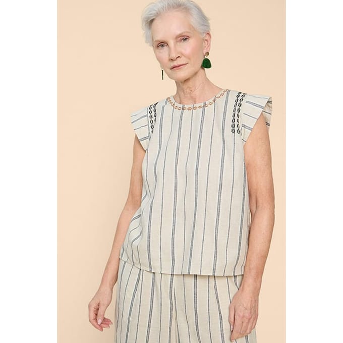 White Stuff Carla Stripe Linen Blend Top Natural Multi Taglia: 18 | Canottiere Outlet | Donna | Bianco
