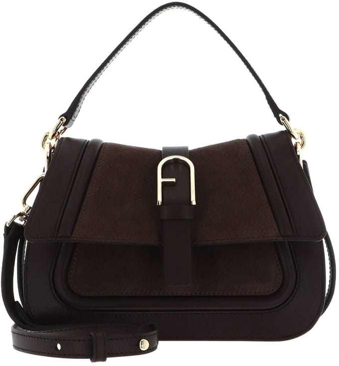 FURLA Leren schoudertas handtas Flow Mini Top Handle Toni Espresso donkerbruin