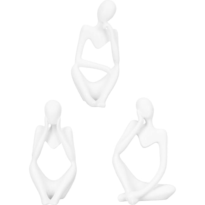 3-delig Denkerbeeld Abstracte Sculptuur Witte Hars Denker Sculptuur Ornament voor Thuis Bureau white
