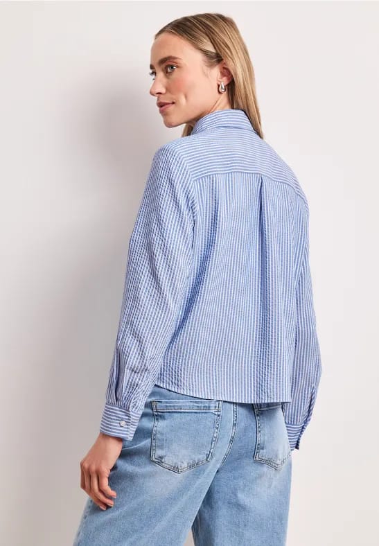 Seersucker blouse met lange mouwen