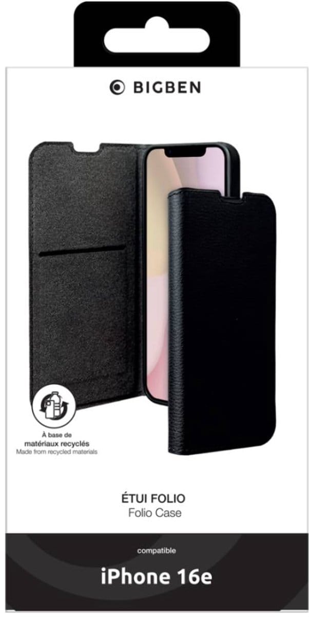 Bigben Connected, Hoesje geschikt voor iPhone 16e - Folio met Standaard & Kaarthouder, Zwart