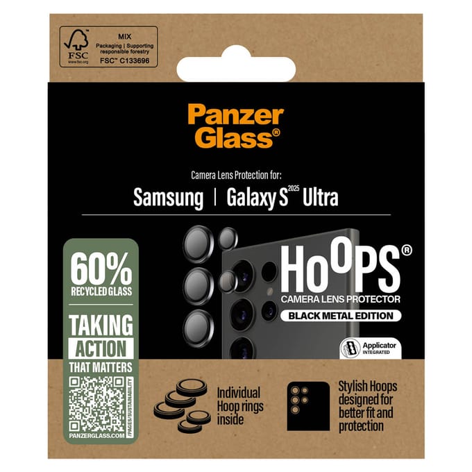 PanzerGlass Screenprotector geschikt voor Samsung Galaxy S25 Ultra Glazen | PanzerGlass Hoops Camera Lens Protector - Case Friendly