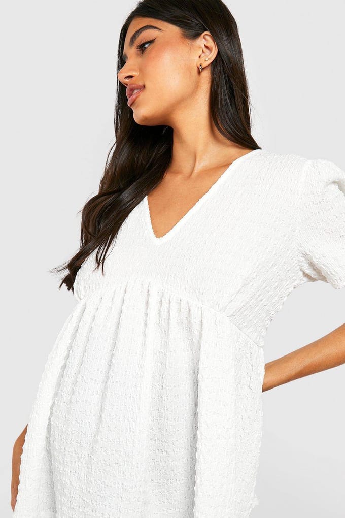 boohoo Dames Maternity Textured Smock Top | Wit | Maat: 44