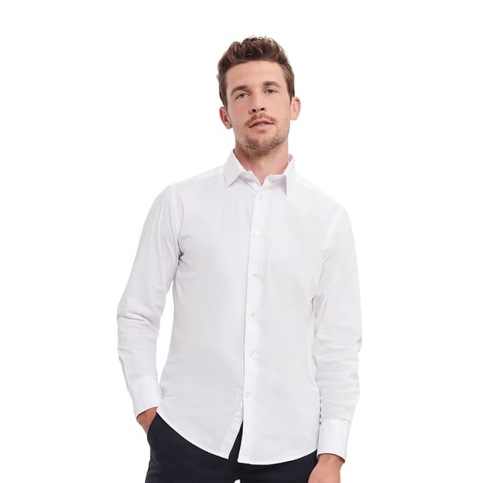 Russell Collection Herenhemd met lange mouwen en Easy-Care Fitted (Wit)