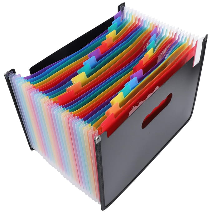 Dossier Rétractable Portable 24 Compartiments Organiseur Accordéon Extensible Fournitures Scolaires blue