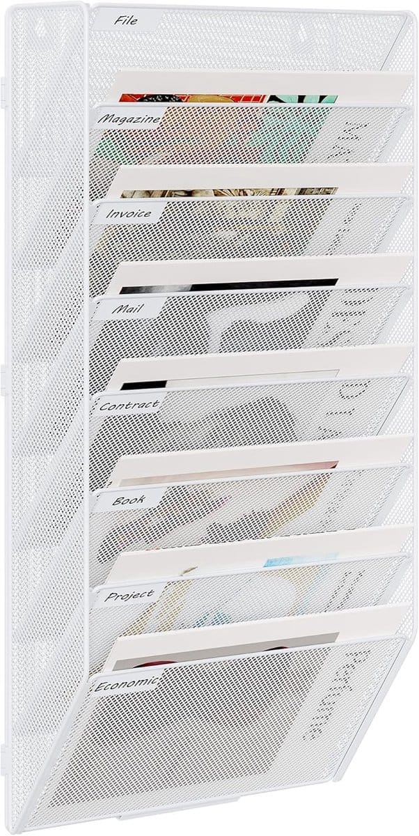 Famanu - 8 Tier A4 Mesh in Tray Monteer Muur Bestand Houder Mail Organizer Tijdschrift Opslag Document Rack, Wit