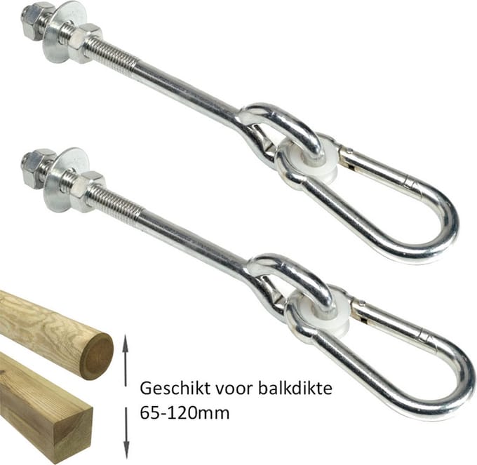 Schommelhaak dwarsdoor M12 (140mm) met karabijnhaak(2 stuks)