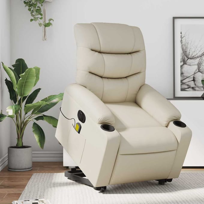 vidaXL - Sta-op-massagestoel - elektrisch - kunstleer - crèmekleurig