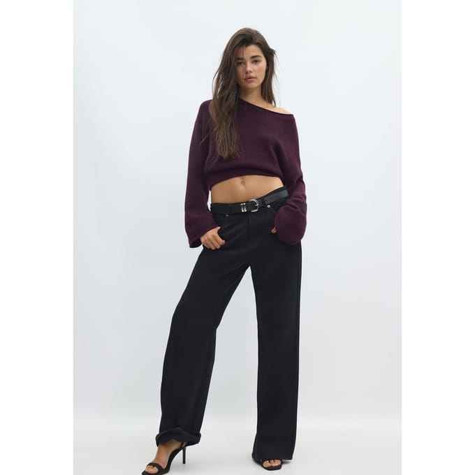 Stradivarius Zachte gebreide trui met ceintuur  AUBERGINE M