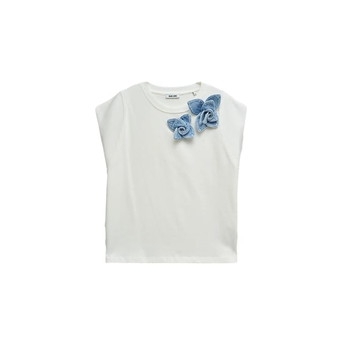 Denim T-shirt met bloemapplicatie vrouw Salsa Jeans