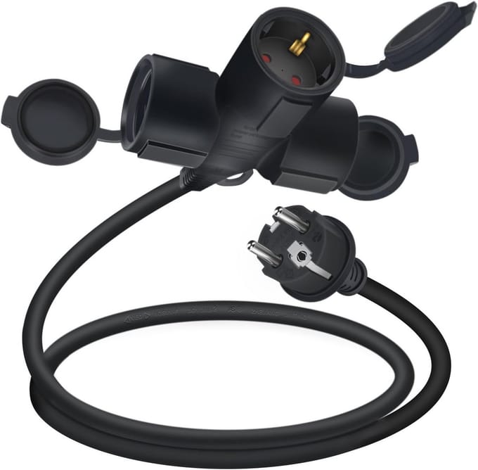 Verlengkabel 3-Faars 16A 250V IP20 voor Binnen en Buiten (Zwart, 1.5m)